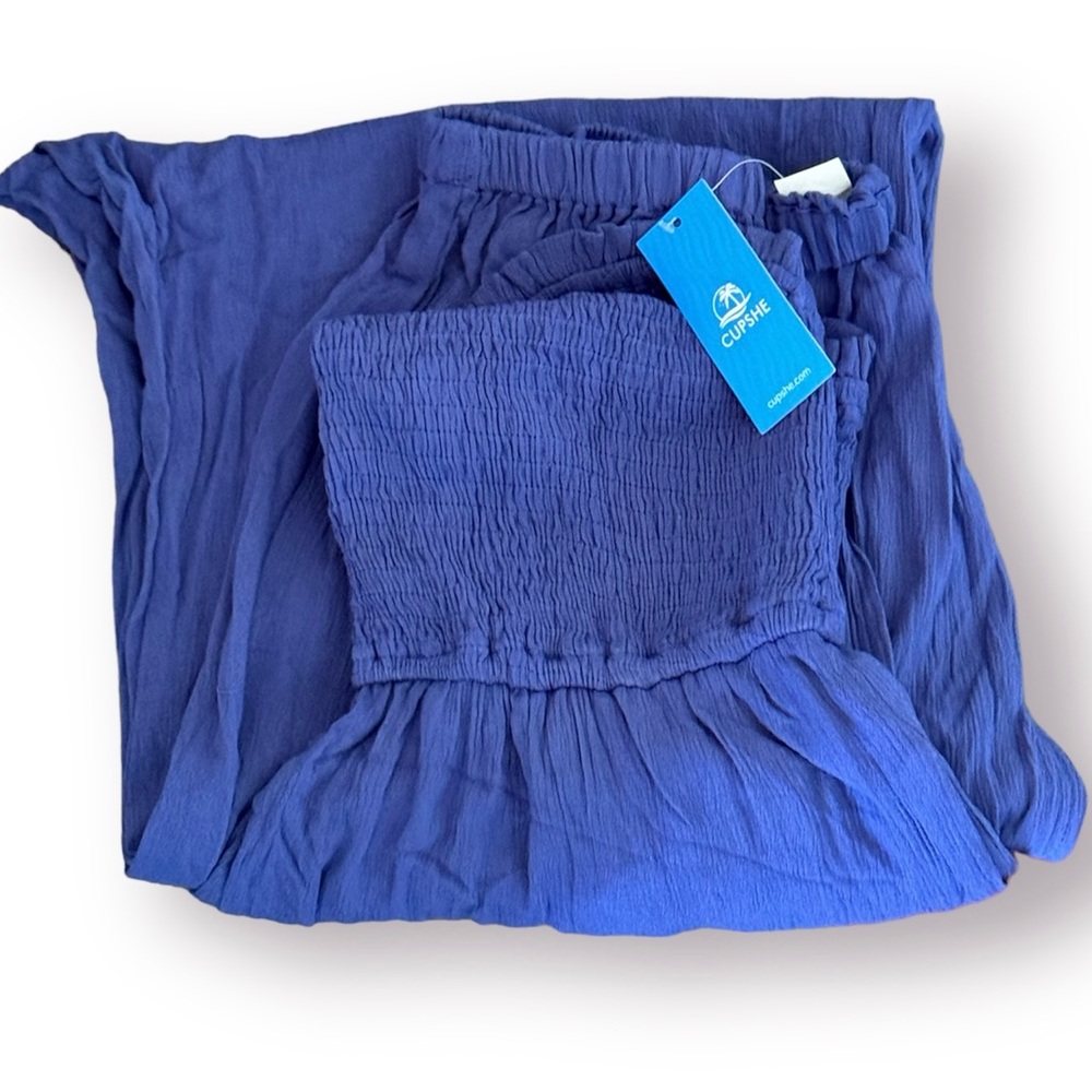 🛍️SALE🛍️ CUPSHE Blue Smocked Bodice Tube Top & Tapered Leg Jumpsuit - Picture 3 of 11